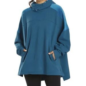 Free People Movement Blue Velour Latitude Oversized Hoodie Sweatshirt Small
